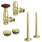Chatsworth 600 x 1370mm Cast Iron Style 4 Column White Radiator - Brushed Brass Wall Stay Brackets and Thermostatic Valves - Image 3